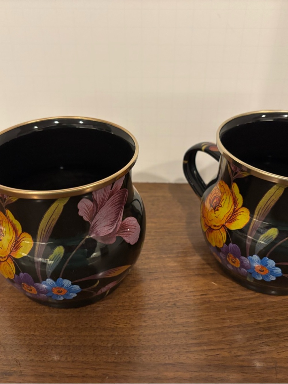 MacKenzie Childs Black Flower Market Mugs (2)